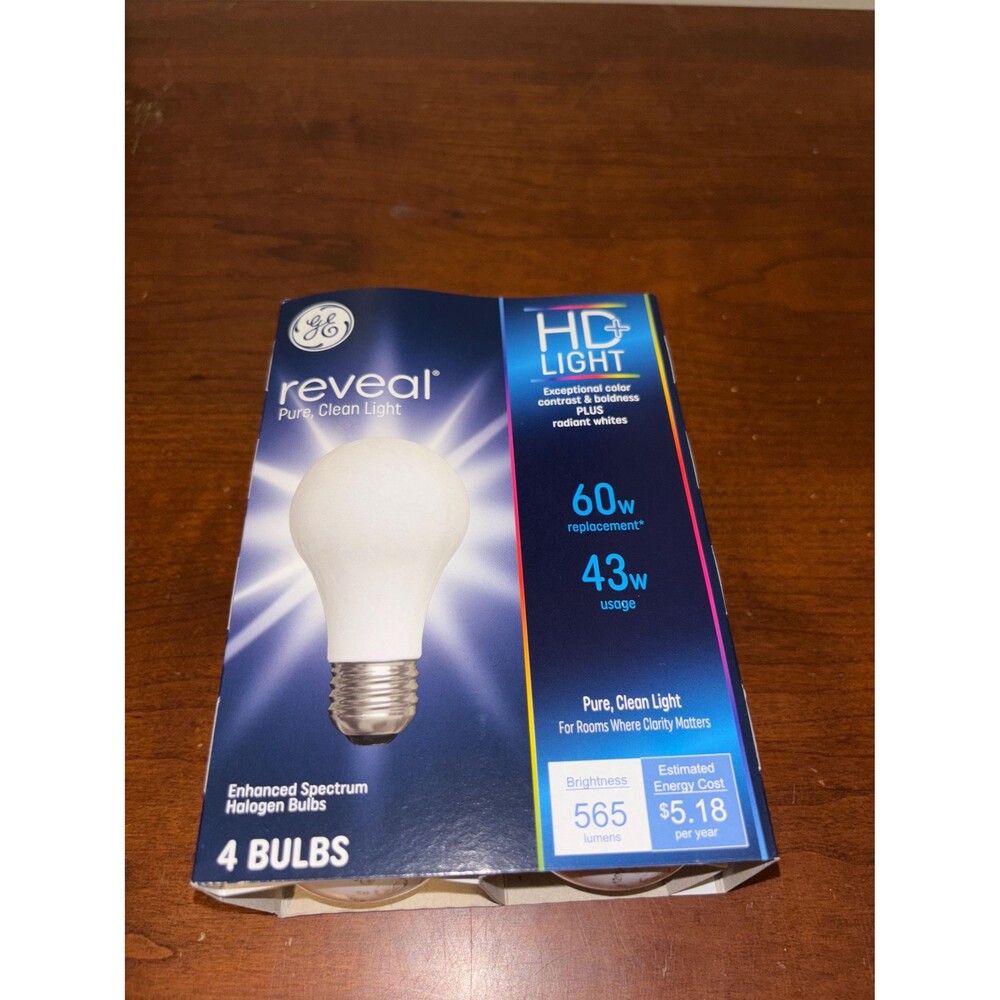 4 GE reveal 60 watt equivalent incandescent light bulbs.  A19 non-led vintage